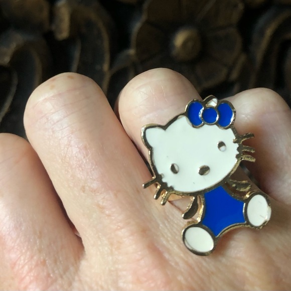 NEW RARE Collectible Hello Kitty Enamel Ring Jewelry Blue Off White Gold - Picture 11 of 11